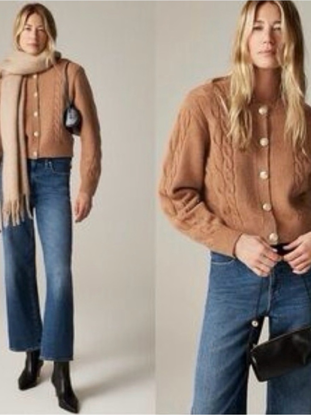 NWT$148 J. Crew Gray Cable Knit Cardigan Sweater, Camel, XS, Relaxed, 20” PTP - Picture 2 of 6